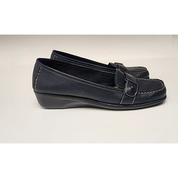 What's What By Aerosoles Low Wedge Slip On Loafer Shoes Color Blue Size 6M - Picture 5 of 11